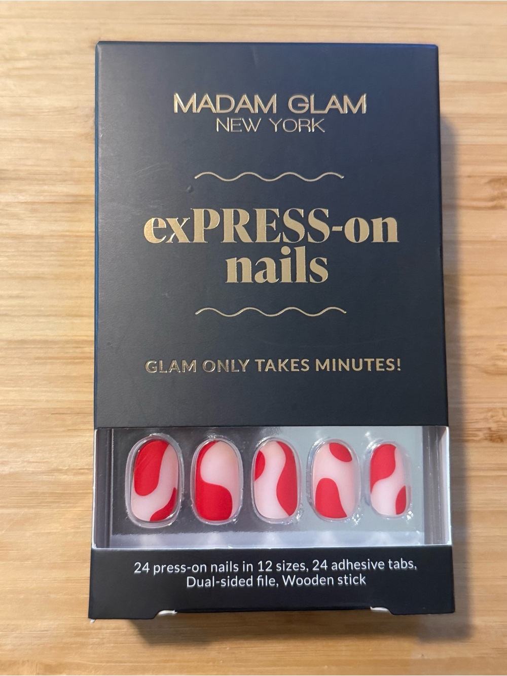 MADAM GLAM exPRESS-on Nails Flamenco - Red & Pink Press-On Nails w Adhesive Tabs